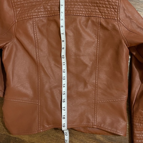 Women’s ETT TWA for Anthropologie Brown faux leather Moto Jacket, Size Small - Picture 7 of 7
